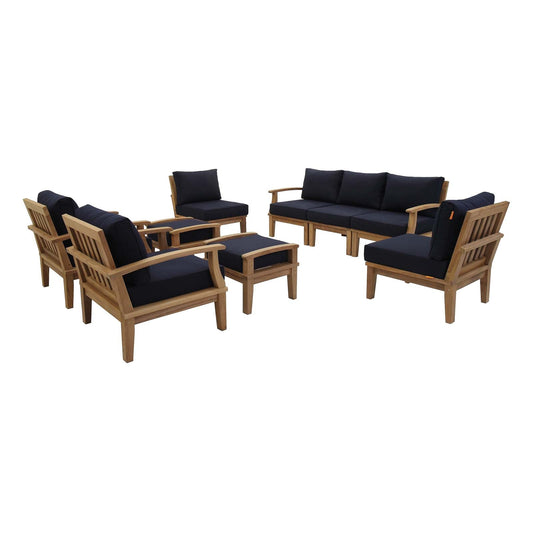 Marina 9 Piece Outdoor Patio Teak Set by Modway EEI-1488-NAT-NAV-SET