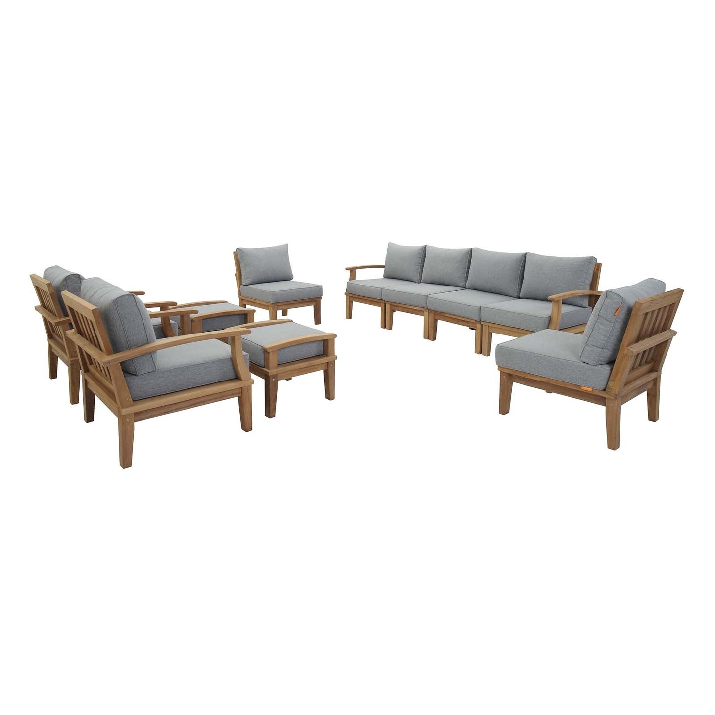 Marina 10 Piece Outdoor Patio Teak Set by Modway EEI-1489-NAT-GRY-SET