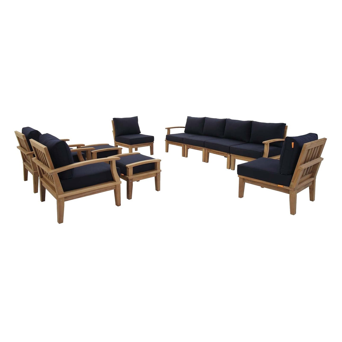 Marina 10 Piece Outdoor Patio Teak Set by Modway EEI-1489-NAT-NAV-SET