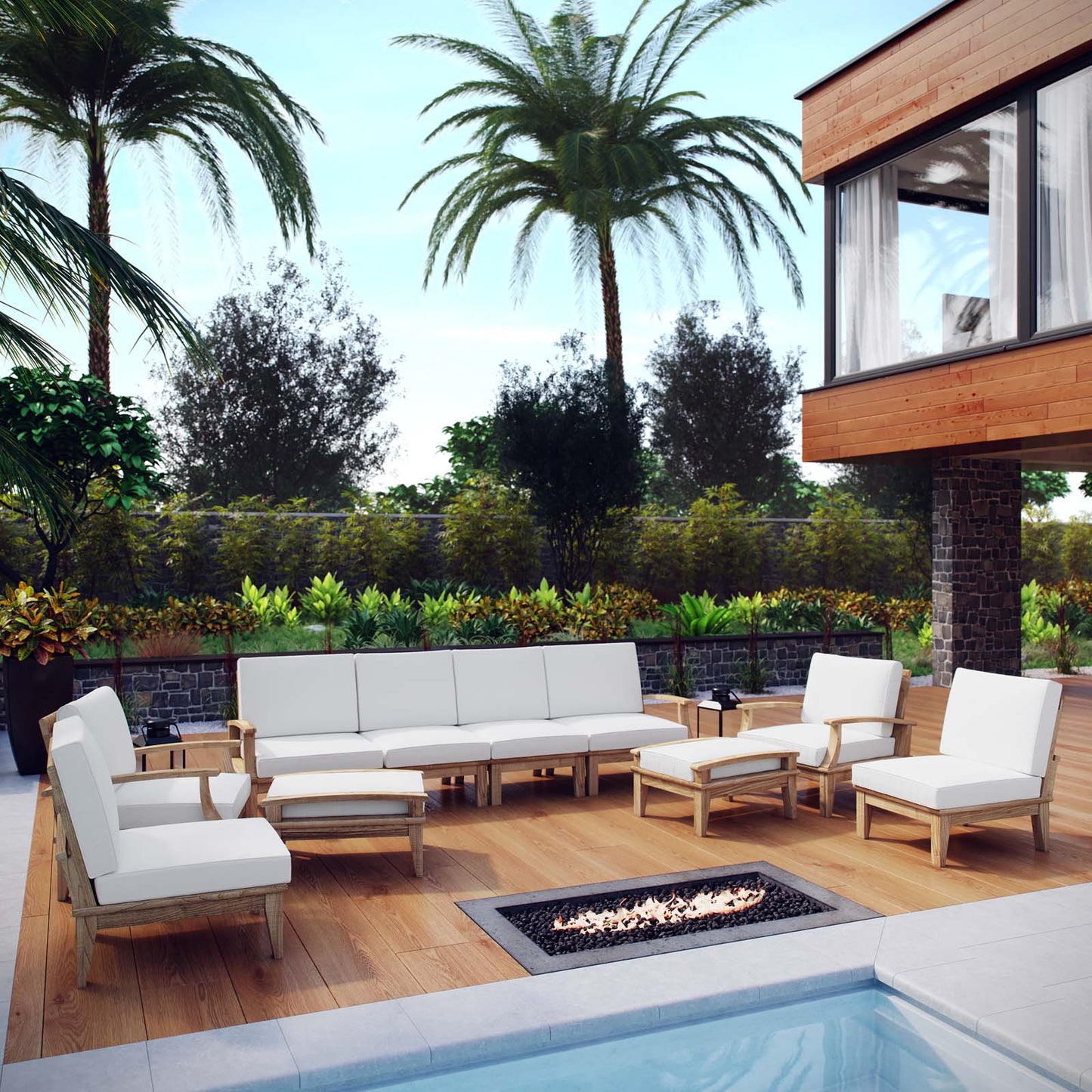 Marina 10 Piece Outdoor Patio Teak Set by Modway EEI-1489-NAT-WHI-SET