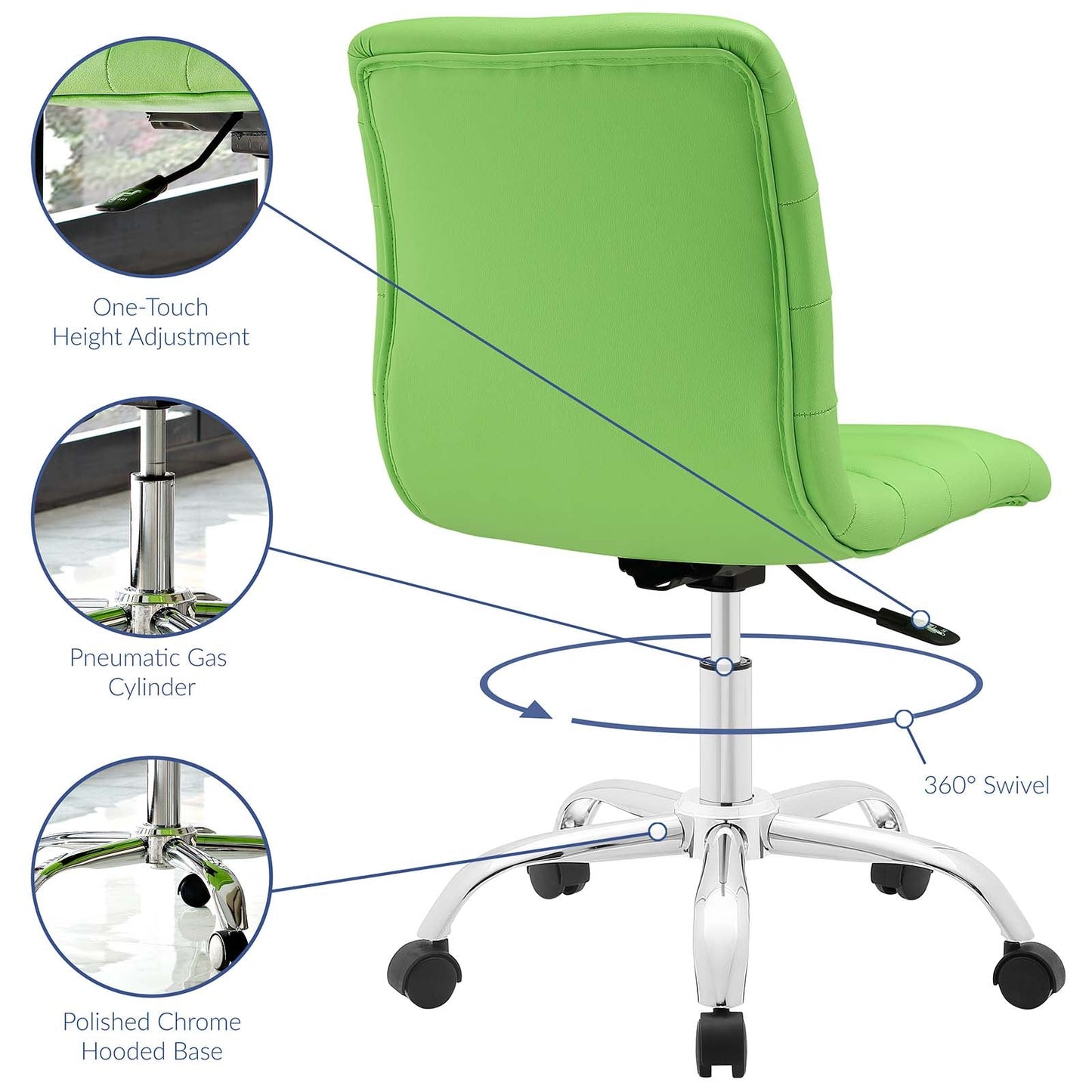 Ripple Armless Mid Back Vinyl Office Chair Bright Green EEI-1532-BGR