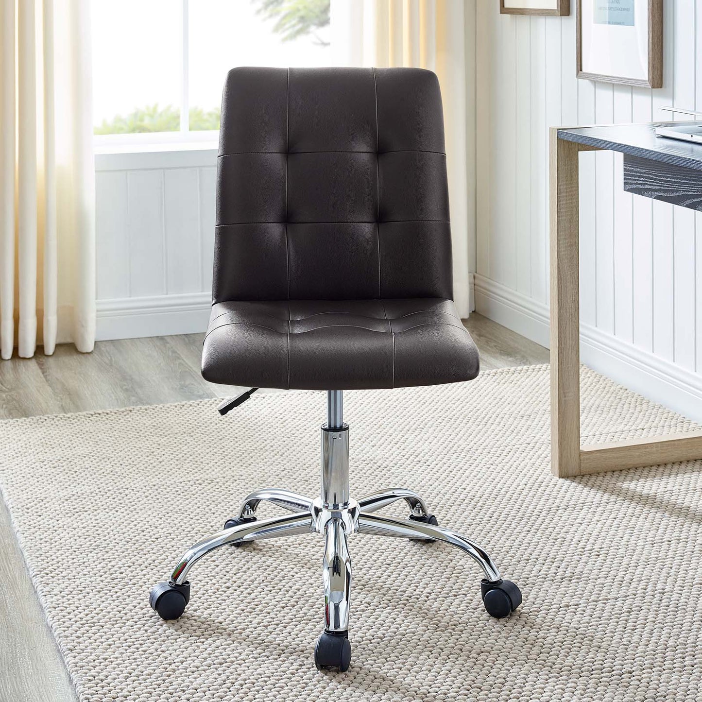 Prim Armless Vegan Leather Mid Back Office Chair