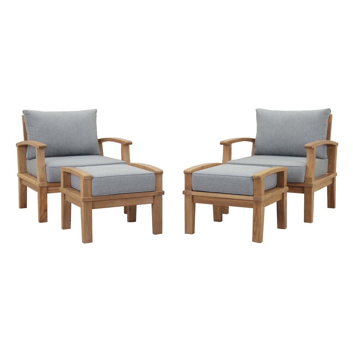 Marina 4 Piece Outdoor Patio Teak Set by Modway EEI-1537-NAT-GRY-SET