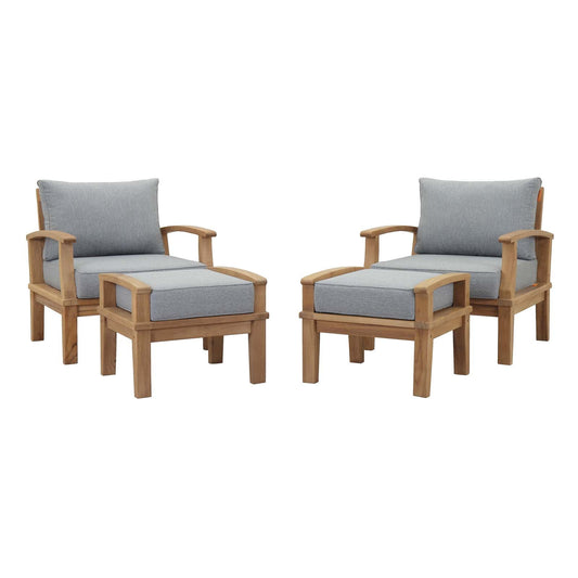 Marina 4 Piece Outdoor Patio Teak Set by Modway EEI-1537-NAT-GRY-SET