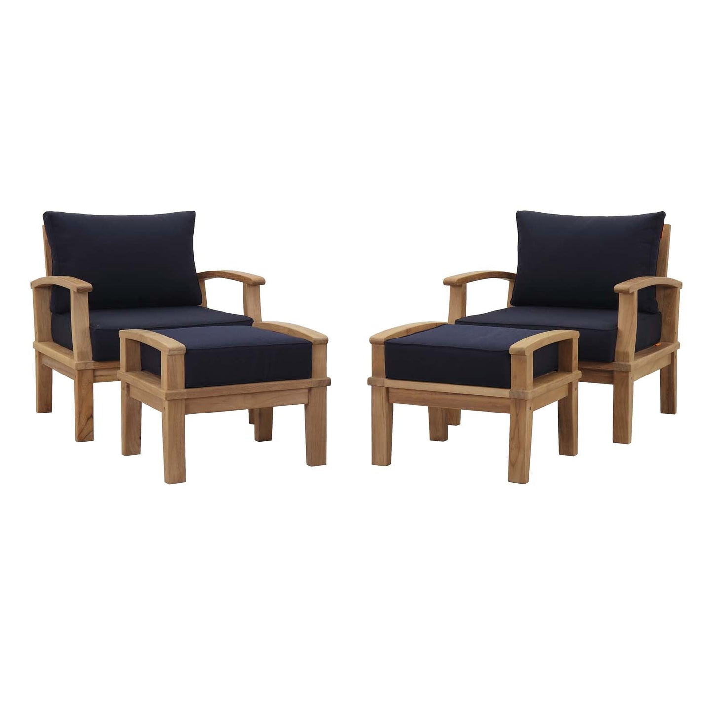 Marina 4 Piece Outdoor Patio Teak Set by Modway EEI-1537-NAT-NAV-SET