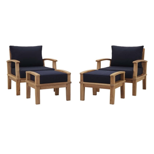 Marina 4 Piece Outdoor Patio Teak Set by Modway EEI-1537-NAT-NAV-SET