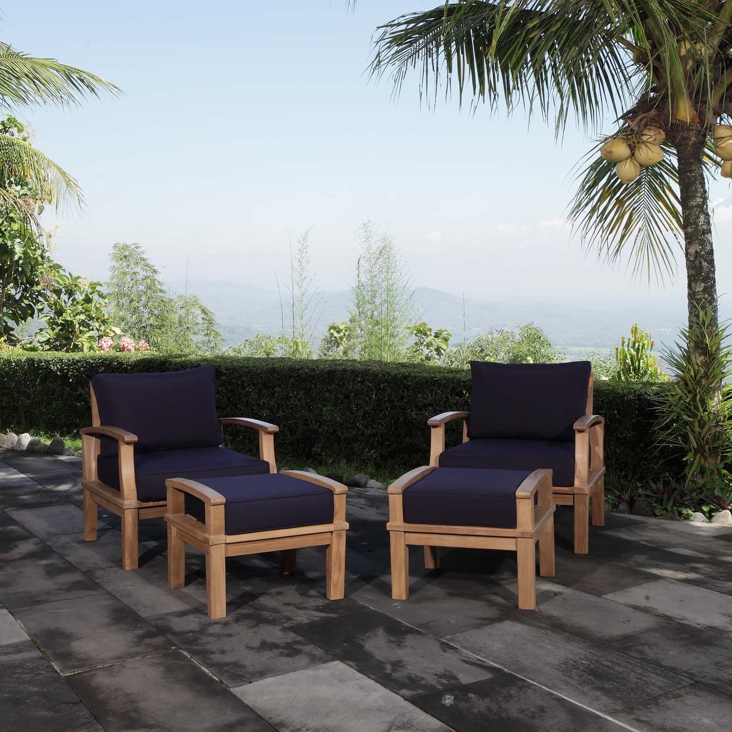 Marina 4 Piece Outdoor Patio Teak Set by Modway EEI-1537-NAT-NAV-SET