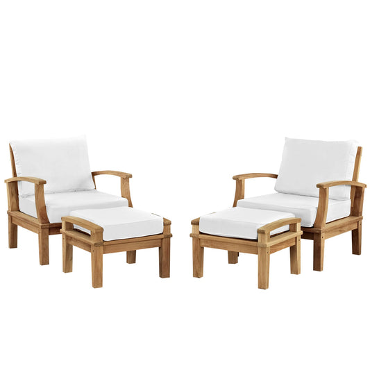 Marina 4 Piece Outdoor Patio Teak Set by Modway EEI-1537-NAT-WHI-SET