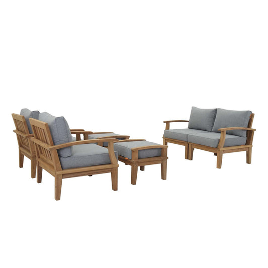Marina 6 Piece Outdoor Patio Teak Set by Modway EEI-1597-NAT-GRY-SET
