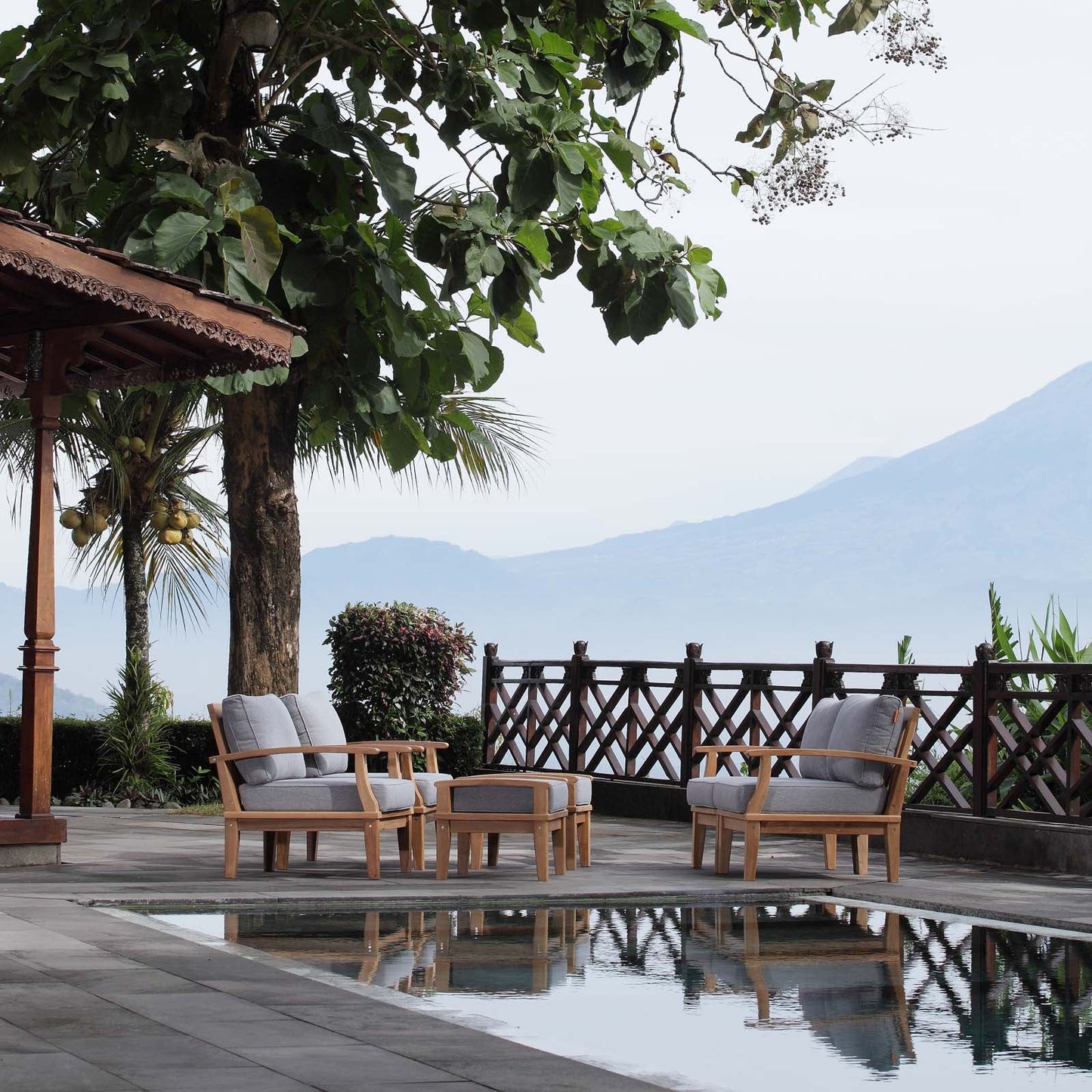 Marina 6 Piece Outdoor Patio Teak Set by Modway EEI-1597-NAT-GRY-SET