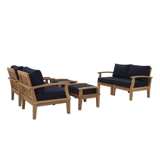 Marina 6 Piece Outdoor Patio Teak Set by Modway EEI-1597-NAT-NAV-SET