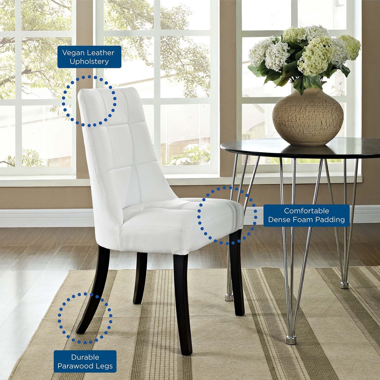 Noblesse Dining Chair Vinyl Set of 4 White EEI-1678-WHI