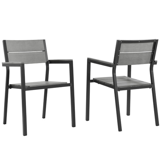Maine Dining Armchair Outdoor Patio Set of 2 Brown Gray EEI-1739-BRN-GRY-SET