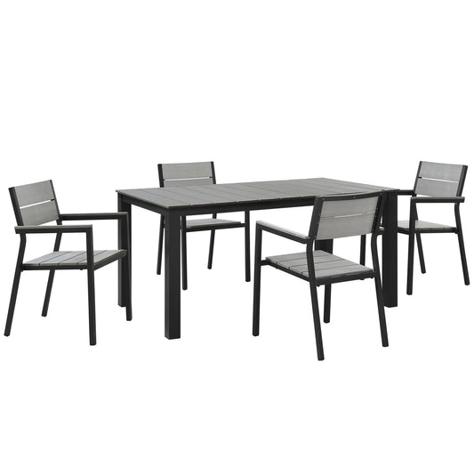Maine 5 Piece Outdoor Patio Dining Set Brown Gray EEI-1747-BRN-GRY-SET
