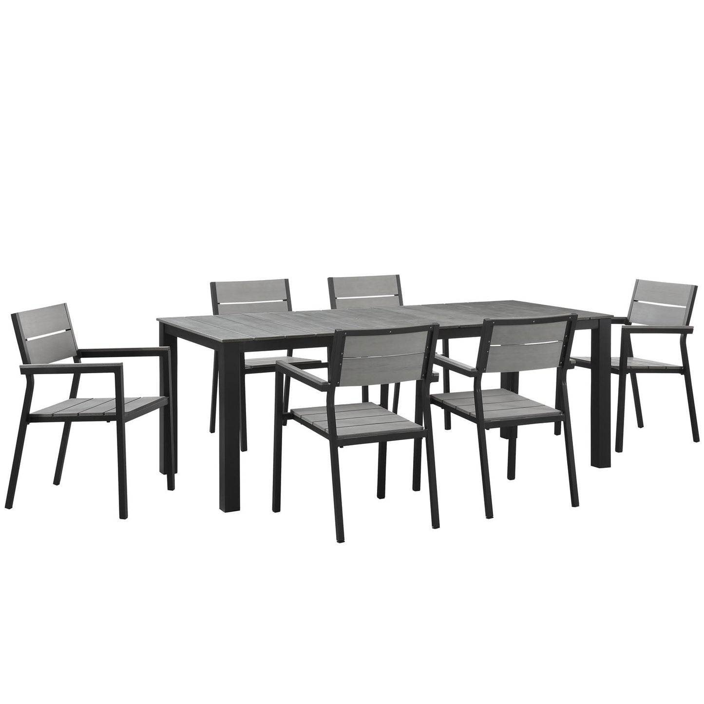 Maine 7 Piece Outdoor Patio Dining Set Brown Gray EEI-1751-BRN-GRY-SET