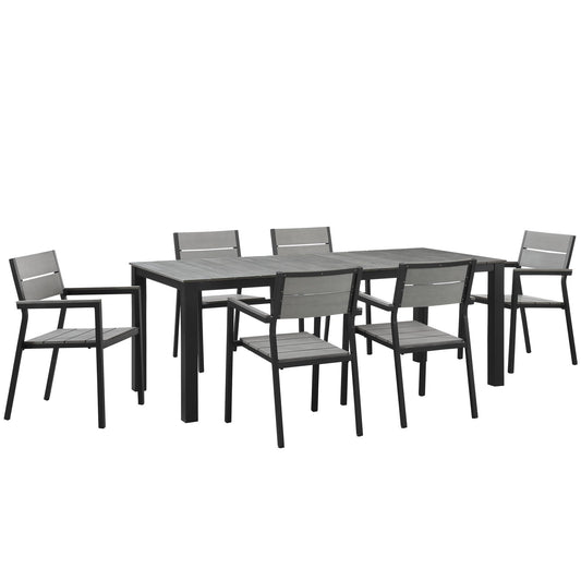 Maine 7 Piece Outdoor Patio Dining Set Brown Gray EEI-1751-BRN-GRY-SET
