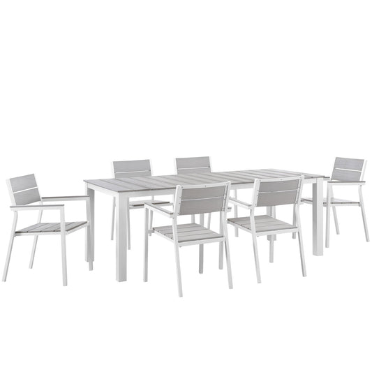 Maine 7 Piece Outdoor Patio Dining Set White Light Gray EEI-1751-WHI-LGR-SET