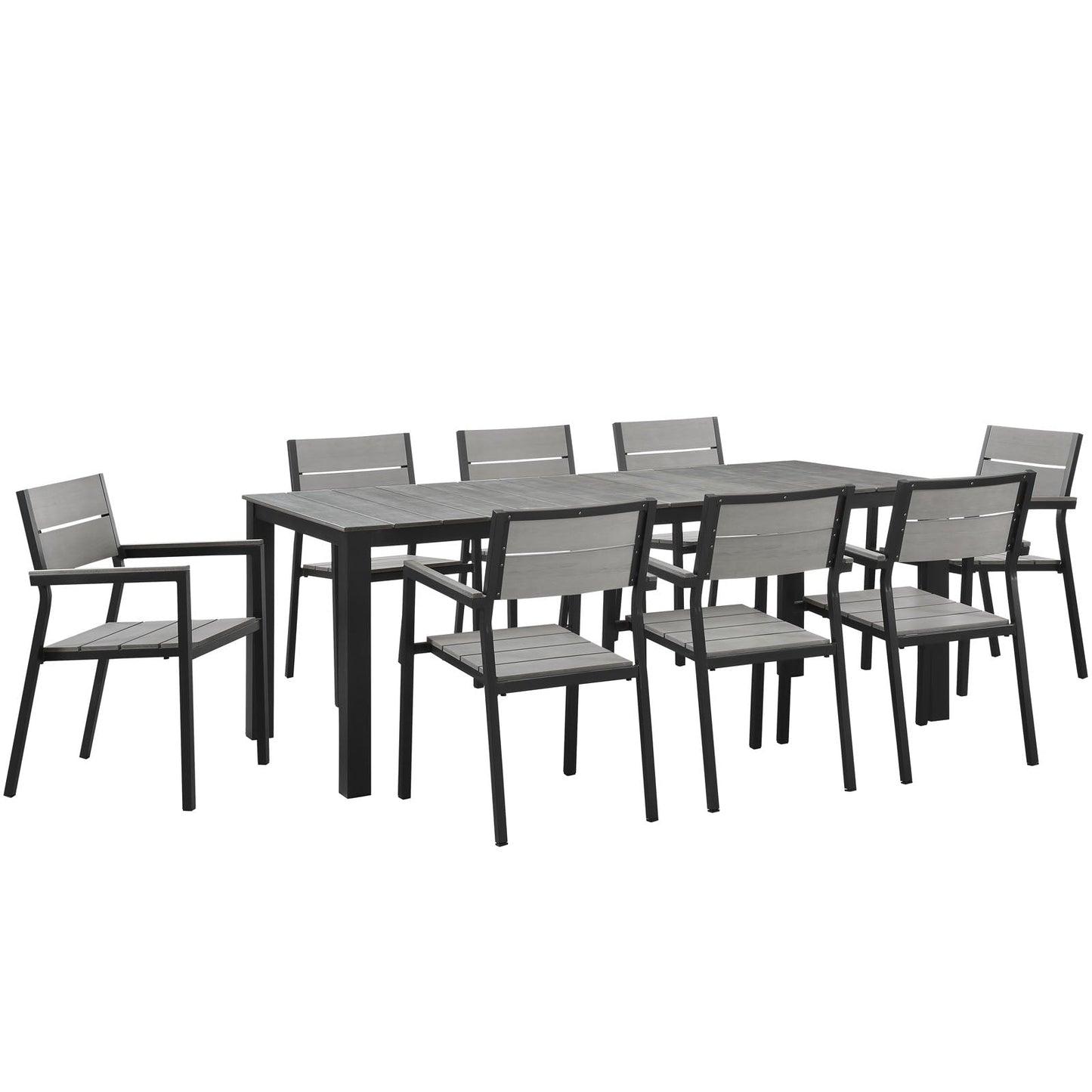 Maine 9 Piece Outdoor Patio Dining Set Brown Gray EEI-1753-BRN-GRY-SET