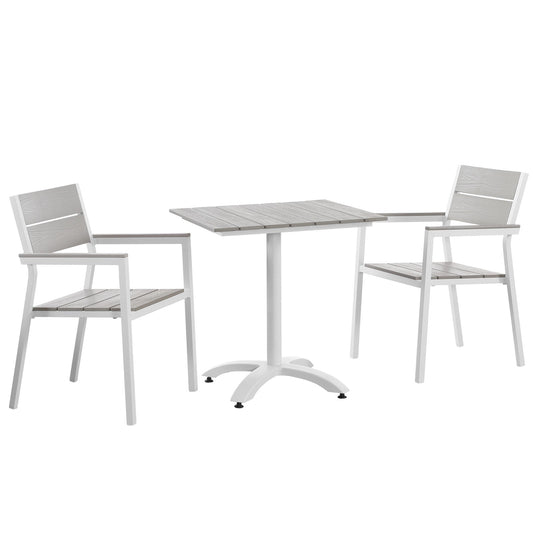 Maine 3 Piece Outdoor Patio Dining Set White Light Gray EEI-1759-WHI-LGR-SET