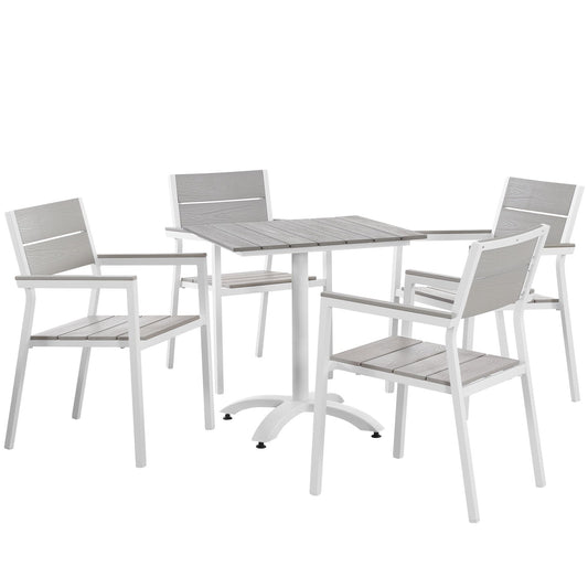 Maine 5 Piece Outdoor Patio Dining Set White Light Gray EEI-1761-WHI-LGR-SET
