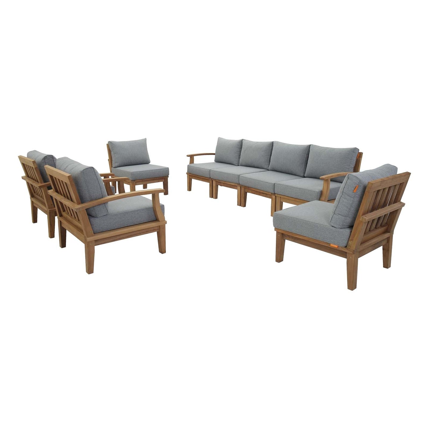 Marina 8 Piece Outdoor Patio Teak Set by Modway EEI-1817-NAT-GRY-SET