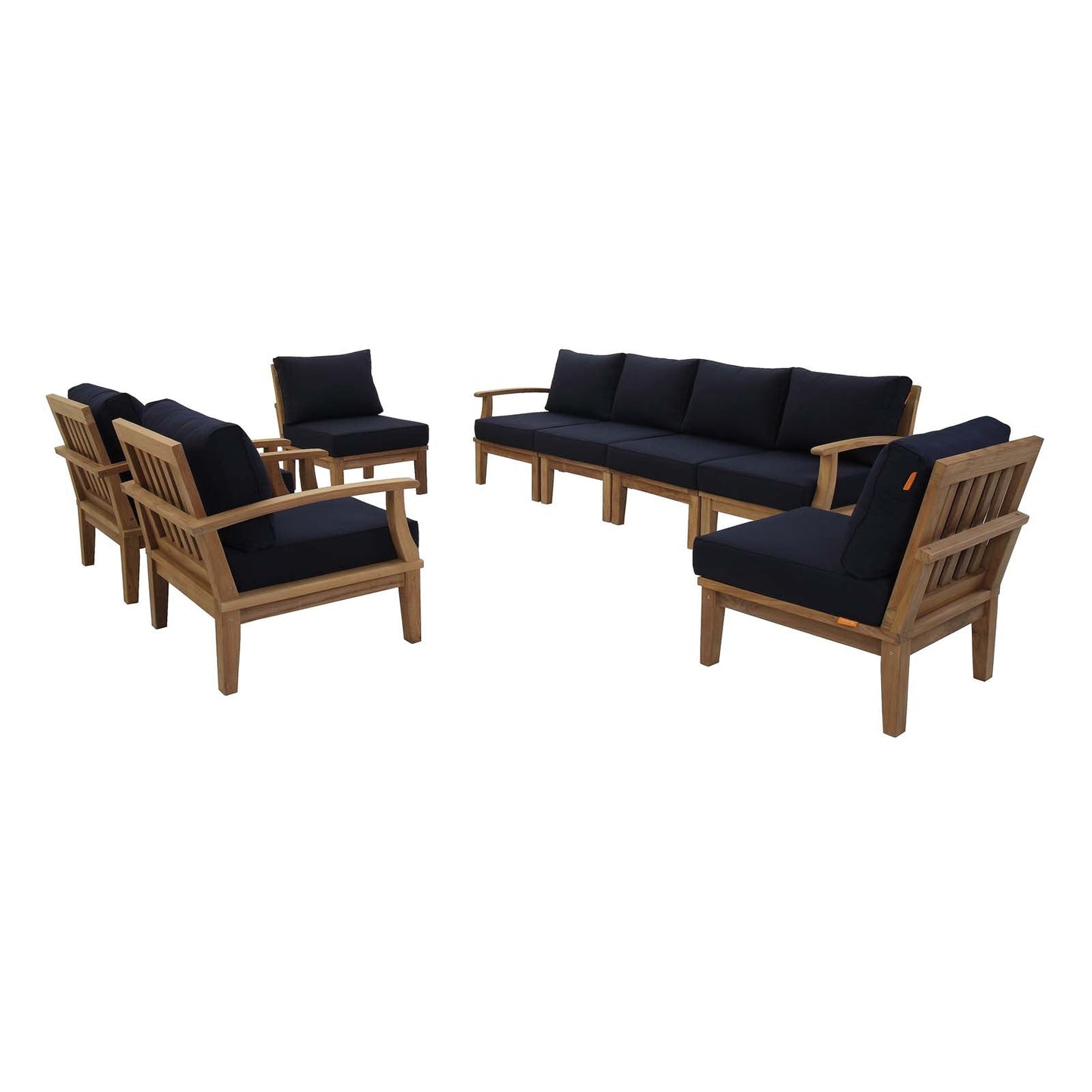 Marina 8 Piece Outdoor Patio Teak Set by Modway EEI-1817-NAT-NAV-SET