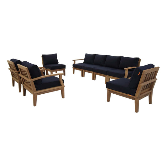 Marina 8 Piece Outdoor Patio Teak Set by Modway EEI-1817-NAT-NAV-SET