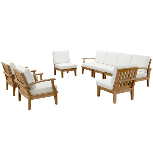 Marina 8 Piece Outdoor Patio Teak Set by Modway EEI-1817-NAT-WHI-SET