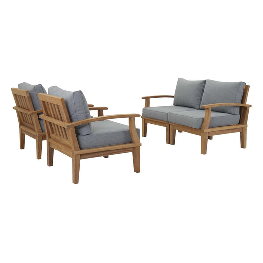 Marina 4 Piece Outdoor Patio Teak Set by Modway EEI-1818-NAT-GRY-SET