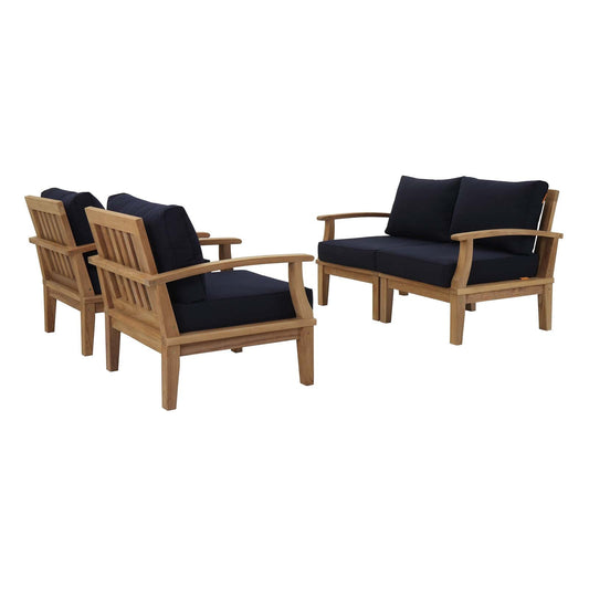 Marina 4 Piece Outdoor Patio Teak Set by Modway EEI-1818-NAT-NAV-SET