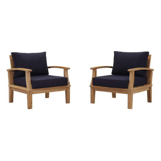Marina 2 Piece Outdoor Patio Teak Set Natural Navy EEI-1819-NAT-NAV-SET