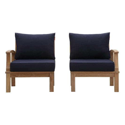 Marina 2 Piece Outdoor Patio Teak Set Natural Navy EEI-1822-NAT-NAV-SET