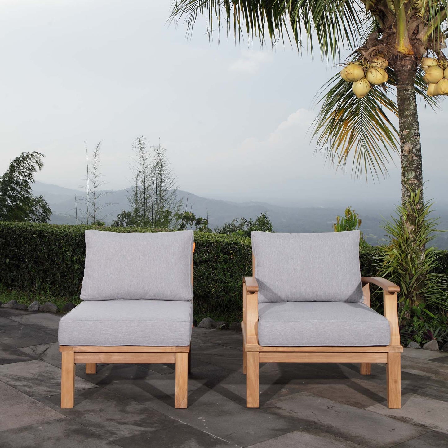 Marina 2 Piece Outdoor Patio Teak Set Natural Gray EEI-1823-NAT-GRY-SET