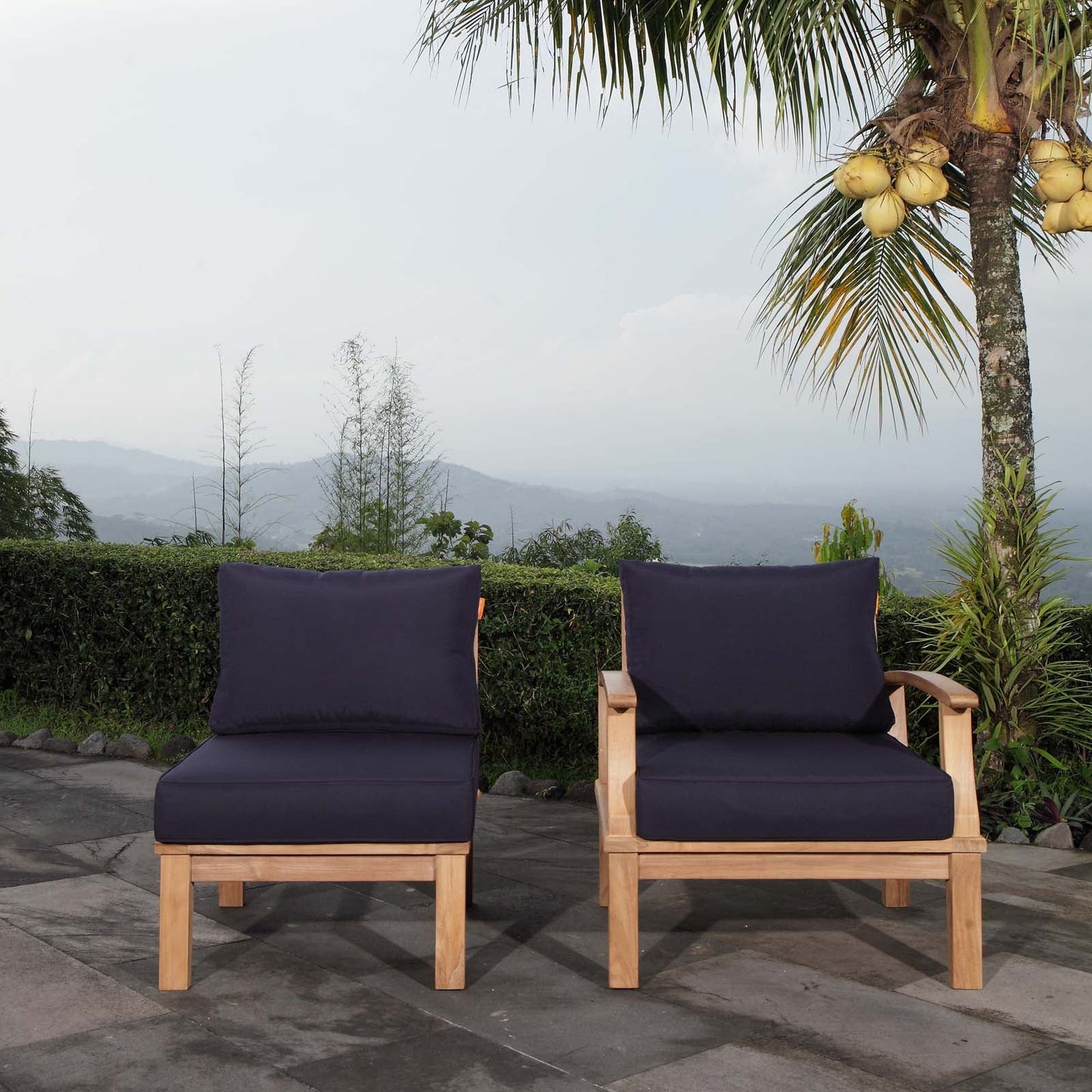 Marina 2 Piece Outdoor Patio Teak Set by Modway EEI-1823-NAT-NAV-SET