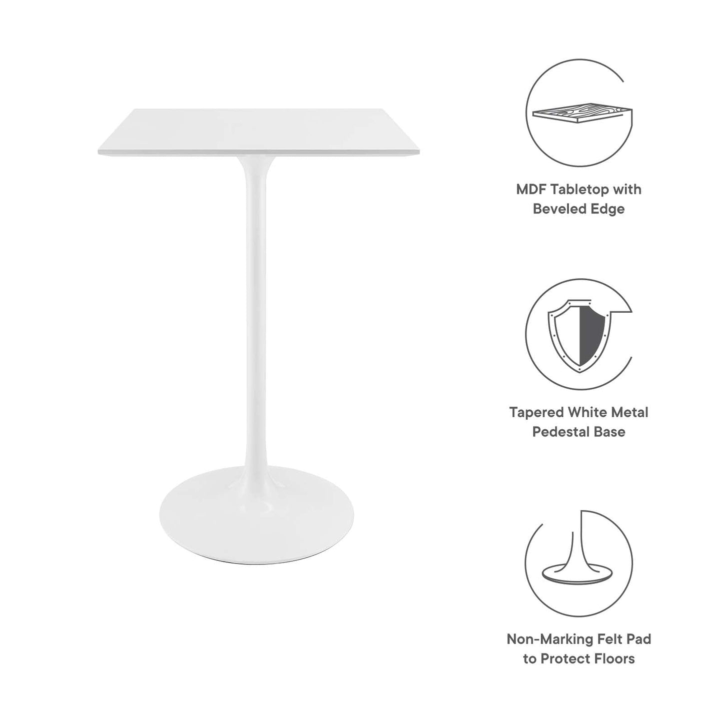 Lippa 28" Square Bar Table White EEI-1826-WHI