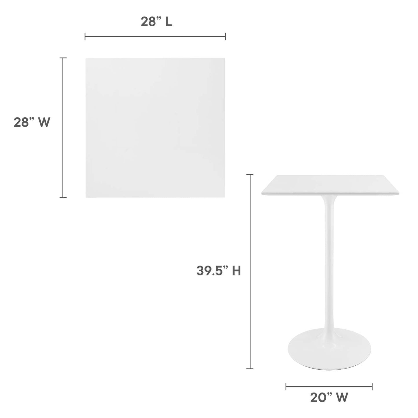 Lippa 28" Square Bar Table White EEI-1826-WHI