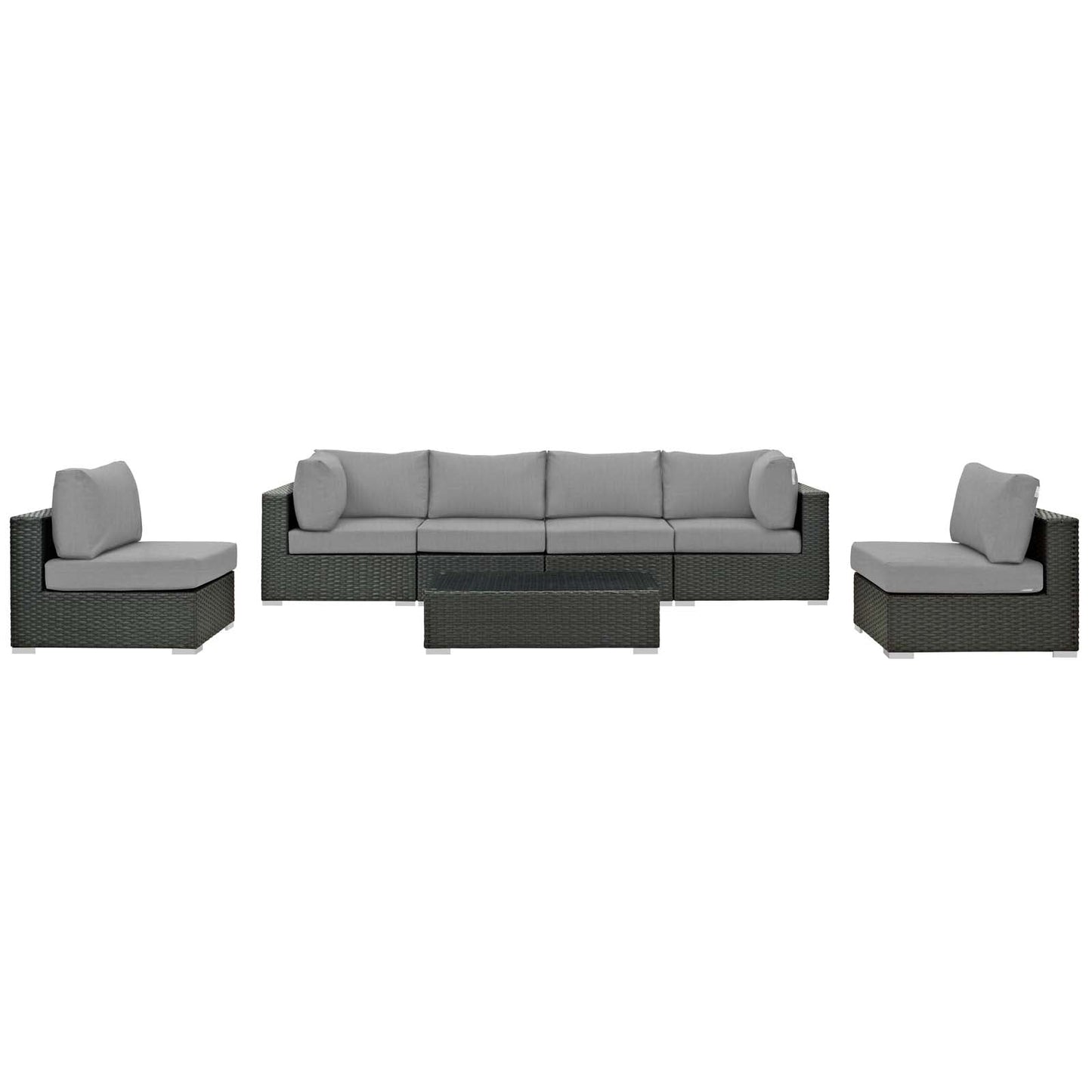 Sojourn 7 Piece Outdoor Patio Sunbrella® Sectional Set Canvas Gray EEI-1883-CHC-GRY-SET