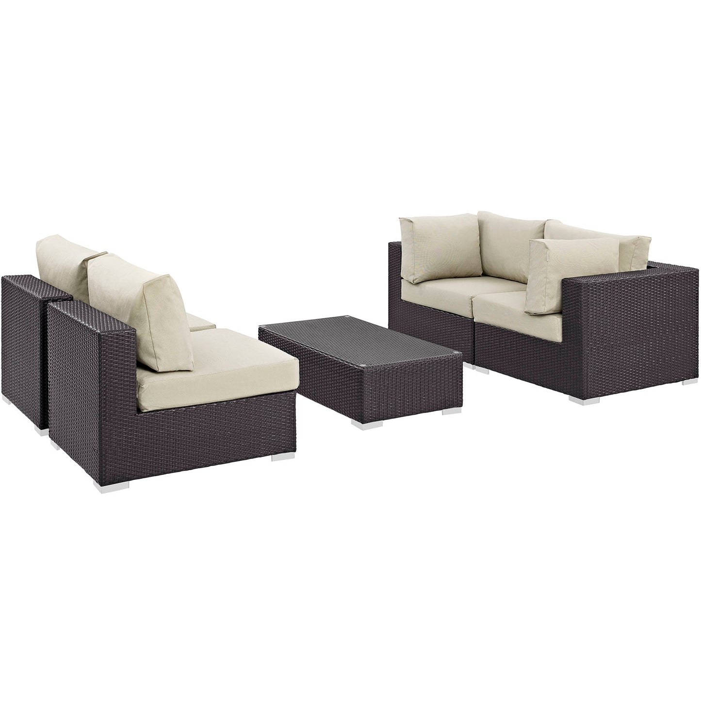 Convene 5 Piece Outdoor Patio Sectional Set Espresso
