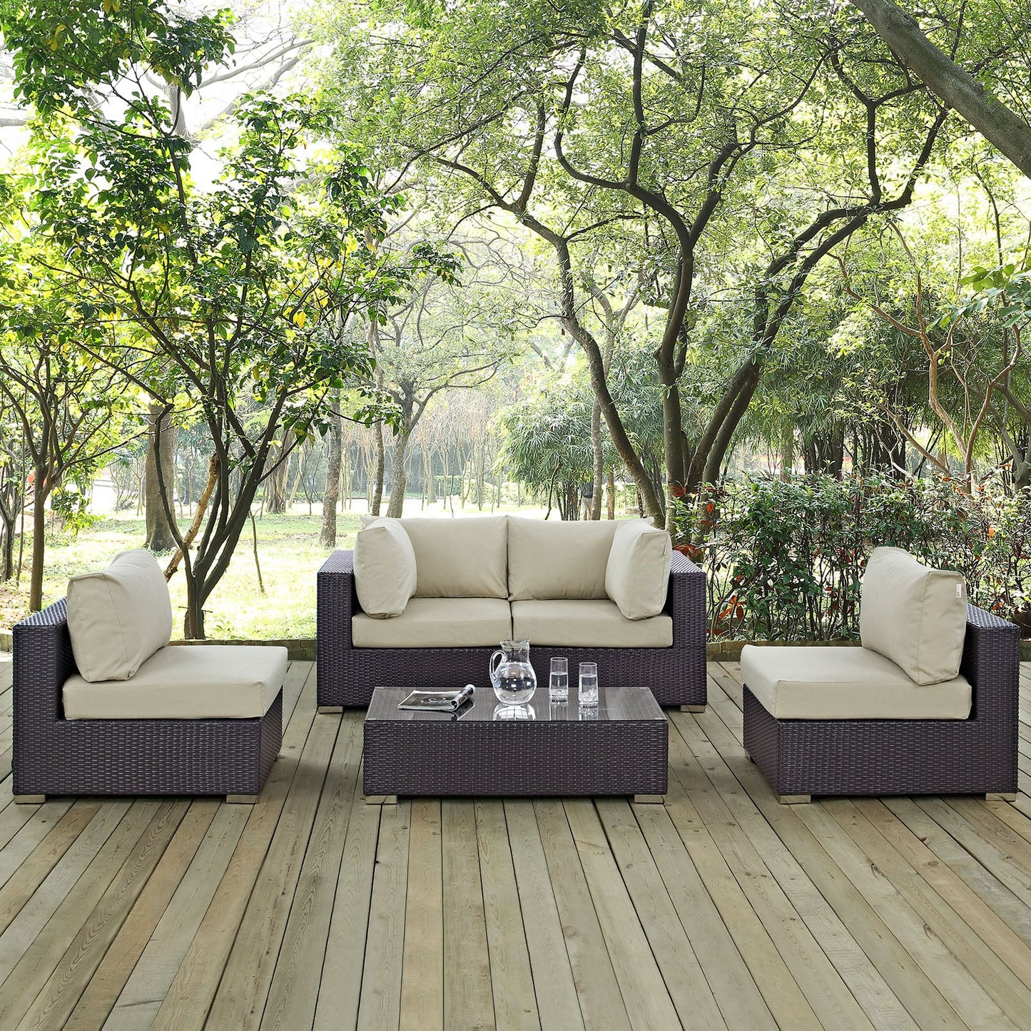 Convene 5 Piece Outdoor Patio Sectional Set Espresso
