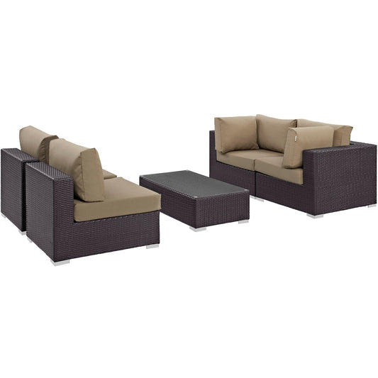 Convene 5 Piece Outdoor Patio Sectional Set Espresso