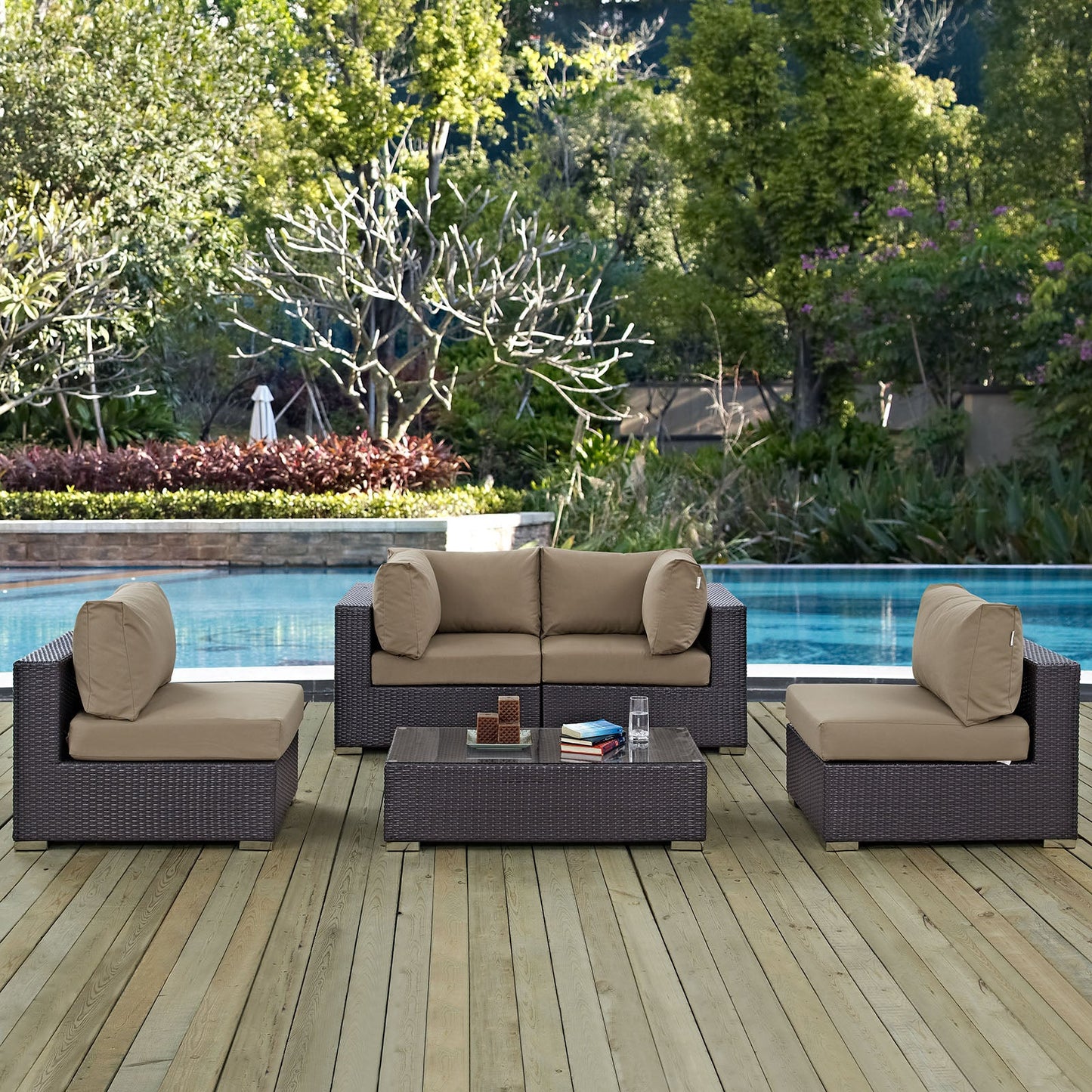 Convene 5 Piece Outdoor Patio Sectional Set Espresso