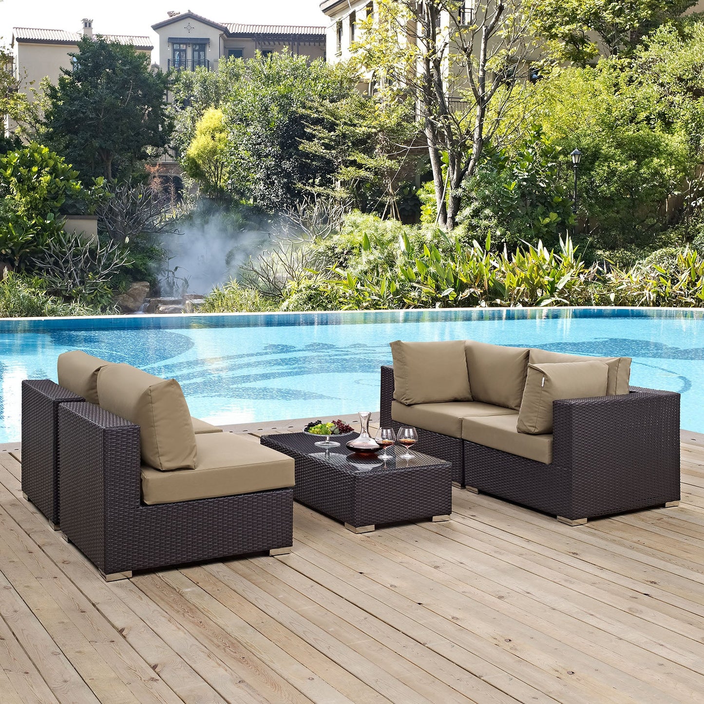 Convene 5 Piece Outdoor Patio Sectional Set Espresso