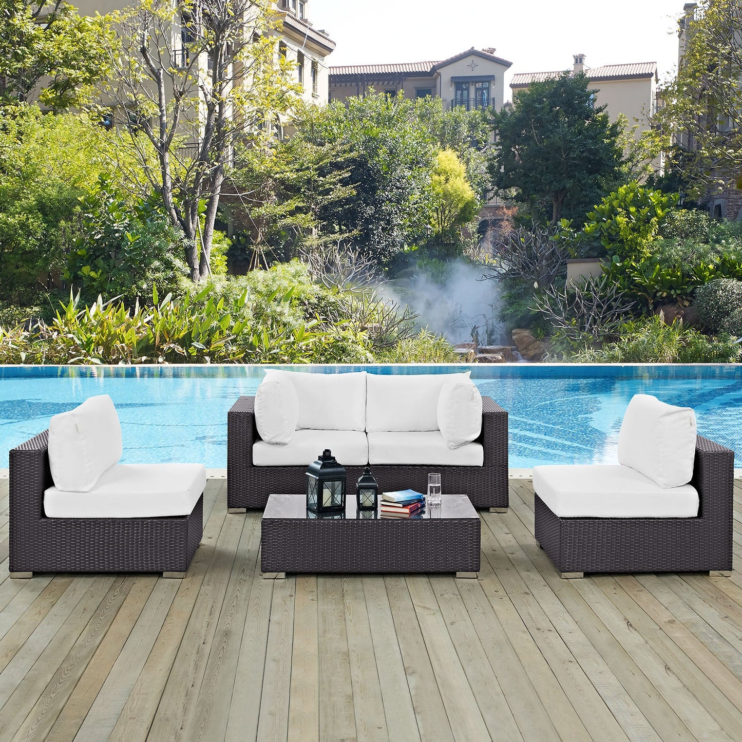 Convene 5 Piece Outdoor Patio Sectional Set Espresso