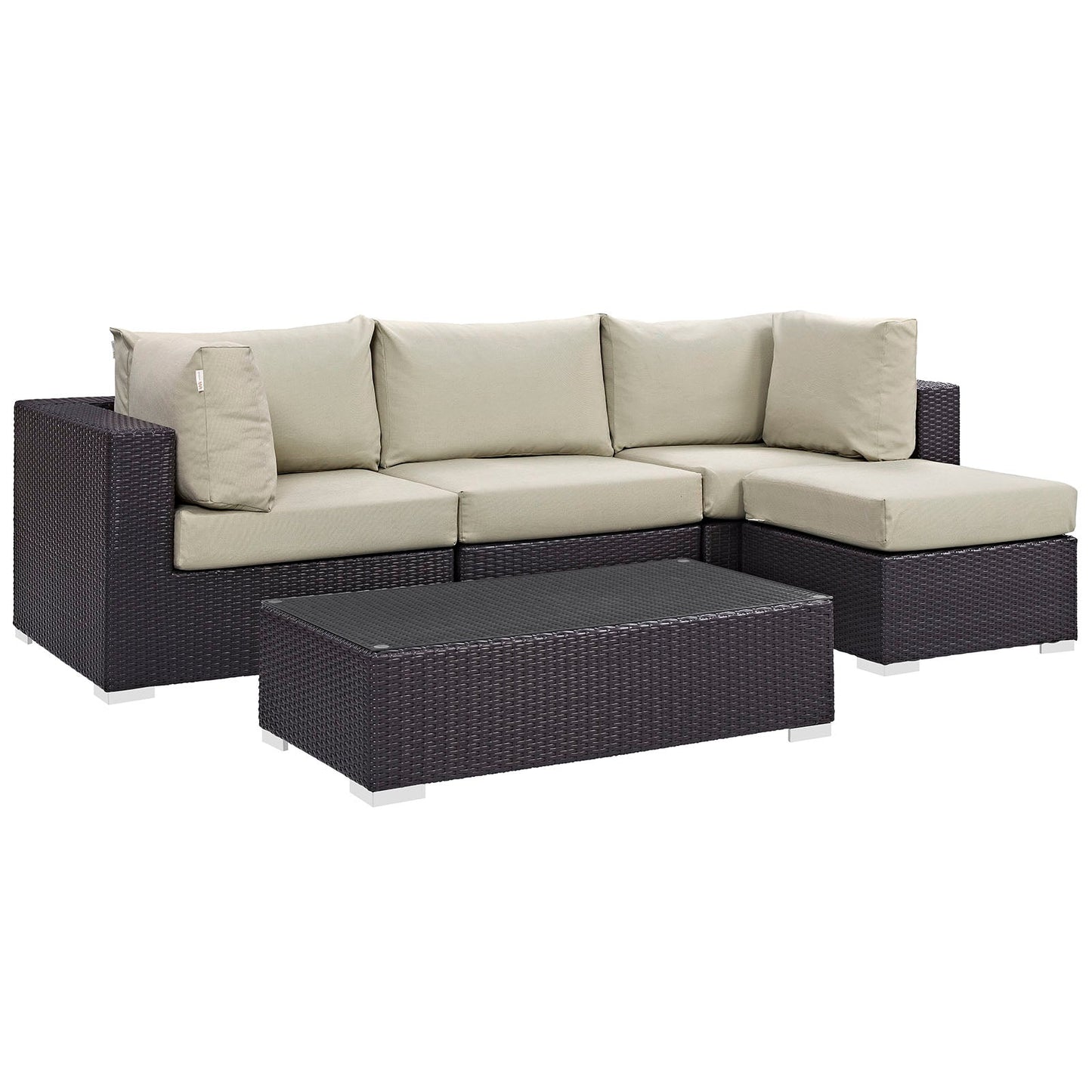 Convene 5 Piece Outdoor Patio Sectional Set Espresso