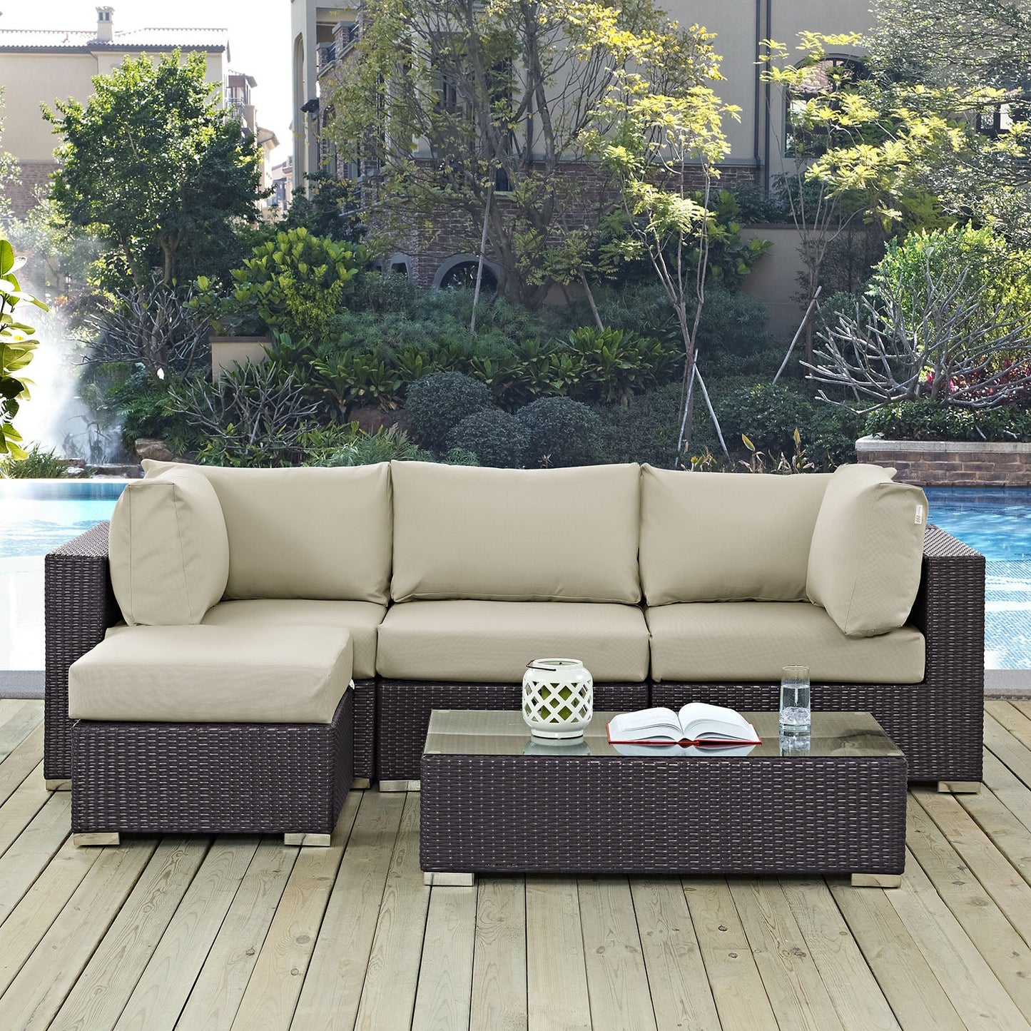 Convene 5 Piece Outdoor Patio Sectional Set Espresso