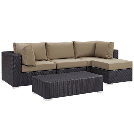 Convene 5 Piece Outdoor Patio Sectional Set Espresso