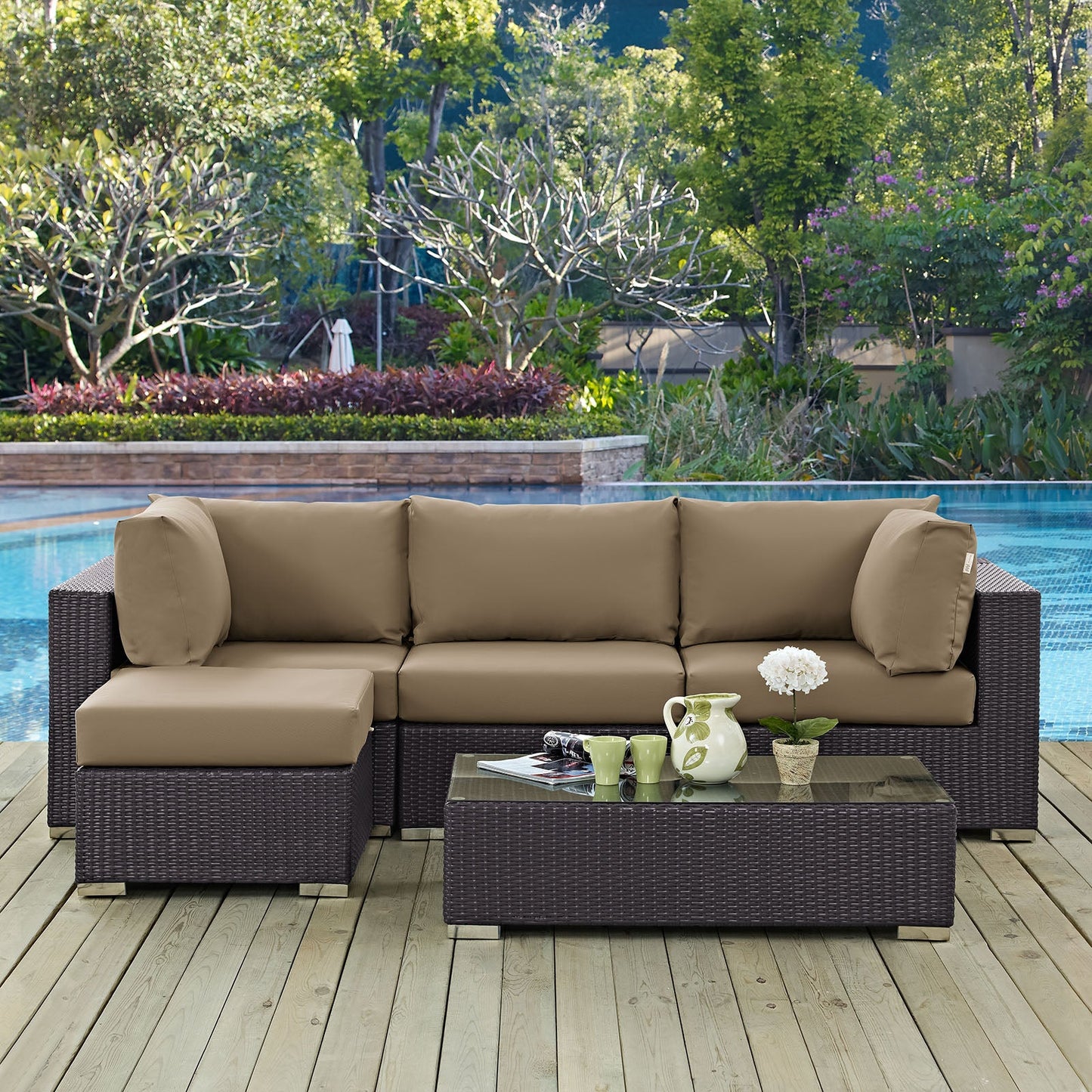 Convene 5 Piece Outdoor Patio Sectional Set Espresso