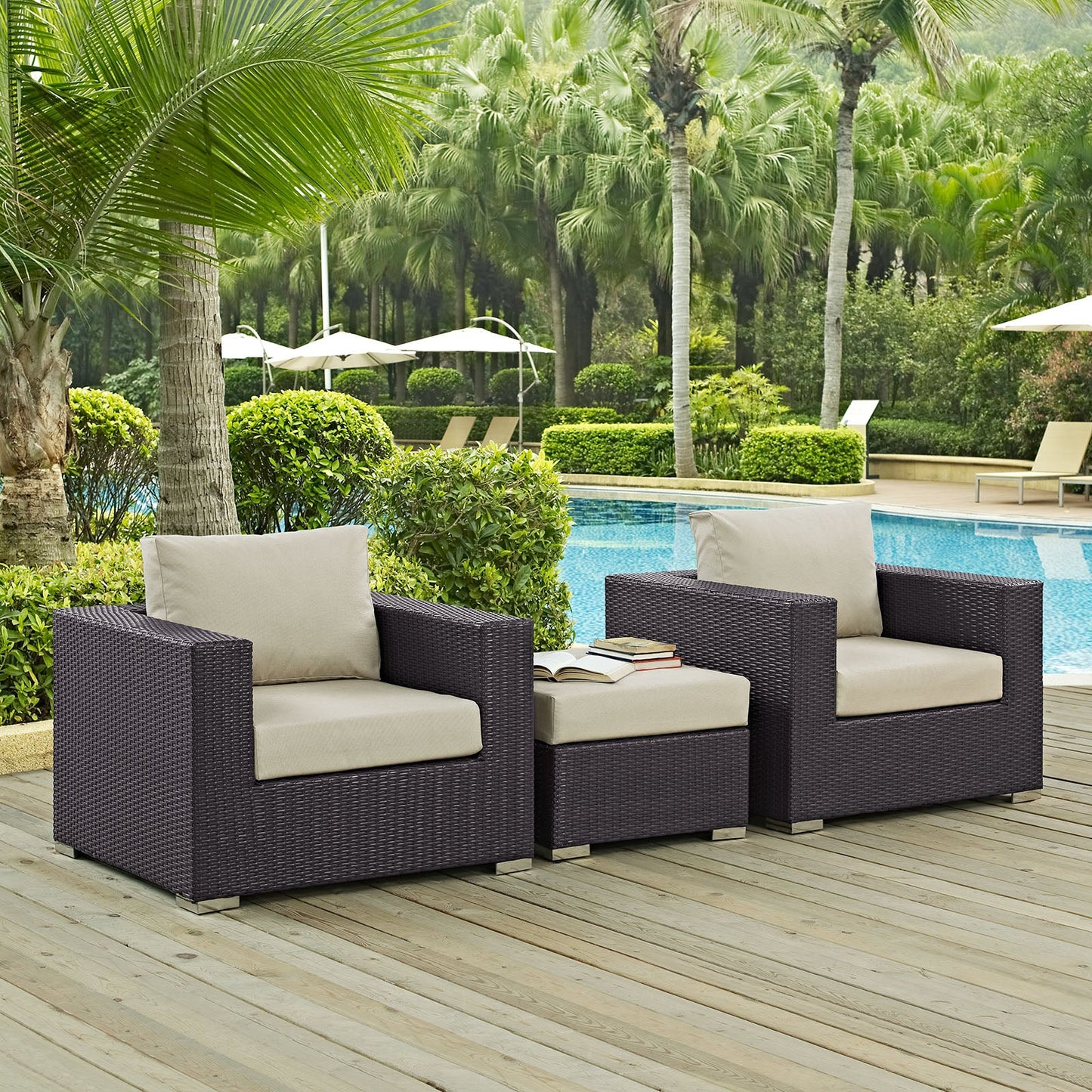 Convene 3 Piece Outdoor Patio Sofa Set Espresso