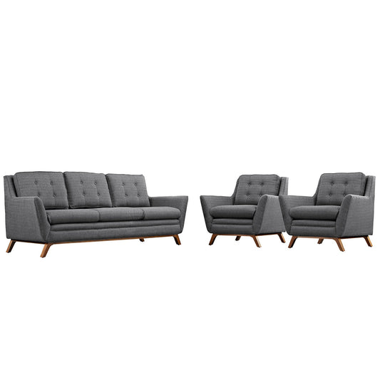 Beguile 3 Piece Upholstered Fabric Living Room Set Gray EEI-2184-DOR-SET