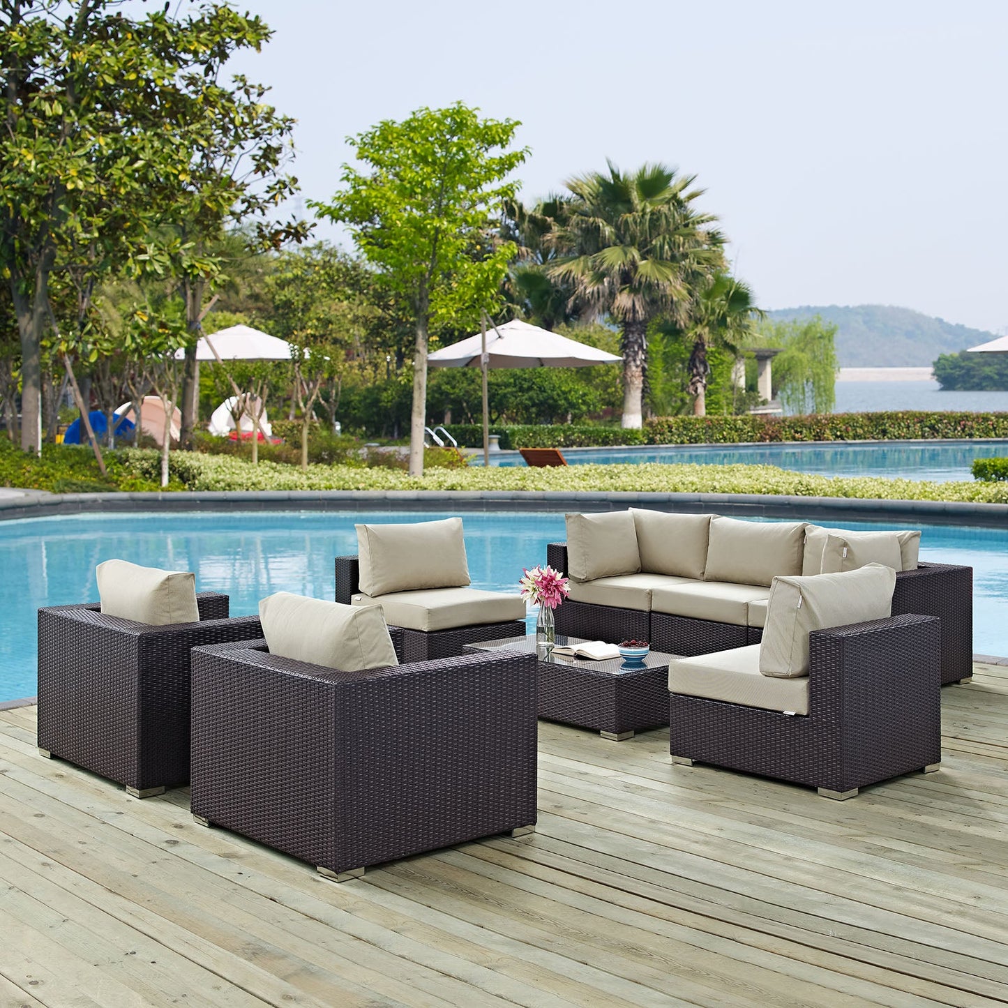 Convene 8 Piece Outdoor Patio Sectional Set Espresso